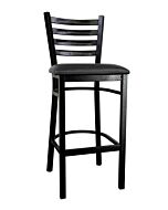 Omcan Metal Ladder Back Bar Height Chair with Black Finish and Black Vinyl Seat
