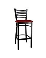 Omcan Metal Ladder Back Bar Height Chair with Black Finish and Burgundy Vinyl Seat