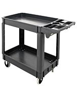 Omcan 33" Height Heavy-Duty Dark Gray Utility Cart with Extended Handle - 2 Shelves