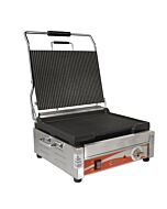 Omcan Single Panini Grill with Grooved Plates 12" x 15" Cooking Surface - 120V, 1800W