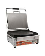 Omcan Single Panini Grill with Smooth Plates 12" x 15" Cooking Surface - 120V, 1800W