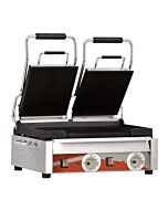 Omcan Double Panini Grill with Smooth Plates 10" x 18" Cooking Surface - 220V, 3200W