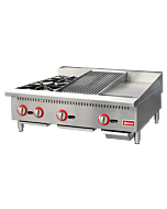 Omcan 36" Natural Gas Combination Countertop Hot Plate, Charbroiler, and Griddle - 115,000 BTU