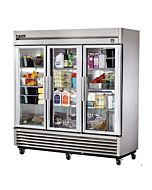 True T-72G-HC~FGD01 Three Section Glass Door Reach In Refrigerator with LED Lighting - 72 Cu. Ft.