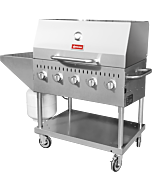 Omcan Stainless Steel Gas Outdoor BBQ Grill with 5 Burners, 1 Roll Dome, Top and Side Shelf - 80,000 BTU