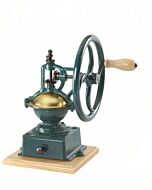 Omcan Manual Coffee Grinder - Teal cast-iron & Beech wood, with wooden base