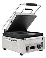 Omcan Single Panini Sandwich Grill with Smooth Plates and Timer 10" x 11" Cooking Surface - 120V, 1800W