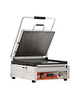 Omcan Single Panini Grill with Smooth Plates and Timer 12" x 15" Cooking Surface - 120V, 1800W