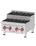 Omcan Countertop Stainless Steel Step Up Gas Hot Plates with 4 Burners Natural Gas with Propane Conversion Kit - 120,000 BTU