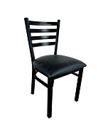 Omcan Metal Ladder Back Chair with Black Finish and Black Vinyl Seat