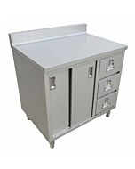 Zanduco 30" x 48" Worktable with Backsplash, Cabinet, Drawers, and Sliding Doors