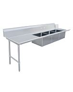 Zanduco 30" x 120" Left Side Soiled Dish Table with Three Sinks