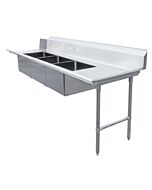 Zanduco 30" x 108" Right Side Soiled Dish Table with Three Sinks