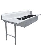 Zanduco 30" x 108" Left Side Soiled Dish Table with Three Sinks
