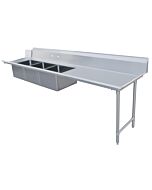 Zanduco 30" x 96" Right Side Soiled Dish Table with Three Sinks