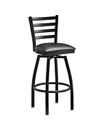 Omcan 47161 Metal Frame Ladder Back Bar Stool Swivel Chair with Black Vinyl Seat