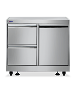 Omcan 32" Stainless Steel Cabinet Stand with Gas Tank Cabinet and 2 Drawers with Soft Hinge Drawer Slide
