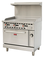 Omcan 36" Commercial Natural Gas Range with 36" Griddle and Standard Oven - 93,000 BTU
