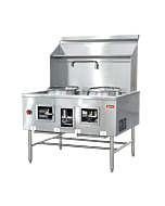 Omcan Two Chamber Wok Range with 2 x 16" Rings, Backsplash, Faucet, and 190,000 BTU - Natural Gas