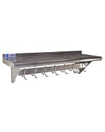Omcan Stainless Steel Pot Rack with Shelf -12"   X 36"   with 7 Pc Hooks