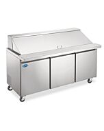 Zanduco 71" Mega Refrigerated Prep Table with 3 Doors and 19.5 cu.ft. Capacity - 110V, 1 HP, 1Ph