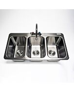 BK Resources DDI3-10141024-P-G Three Compartment Drop In Stainless Steel Sink with 10" X 14" X 10" Bowl With Faucet