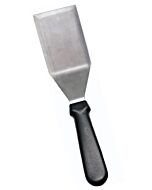 Omcan Satin Stainless Steel 5 1/8" x 2 7/8" Kitchen Hamburger Turner - Black Handle