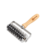 Omcan 5.25" x 8" x 2" Stainless Steel Lattice Dough Roller Cutter - Rubber Wood Handle