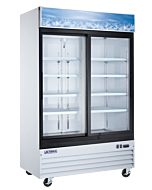 Aurora 54" White Two Sliding Glass Door Reach-In Merchandiser Refrigerator with 1274L Capacity and Lightbox - 120V, 249W - CA