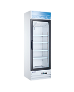 Aurora 26" White Single Glass Door Refrigerator with Lightbox and 382L Capacity - 120V, 288W