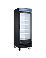 Aurora 29" Black Single Glass Door Refrigerator with Lightbox and 640L Capacity - 120V, 384W