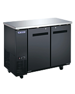 Aurora 49" Black Back Bar Cooler with 2 Solid Doors with 318L Capacity and Stainless Steel Countertop - 110V, 273W