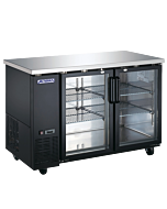 Aurora 61″ Black 2-Glass Door Back Bar Cooler with 446 Liters Capacity and Stainless Steel Countertop - 110V, 460W