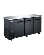 Aurora 73" Black Back Bar 3-Solid Door Cooler with 525L Capacity and Stainless Steel Countertop - 110V, 396W