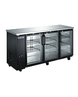 Aurora 73" Black 3-Glass Doors Back Bar Refrigerator with Stainless Steel Countertop and 525L Capacity - 110V, 396W