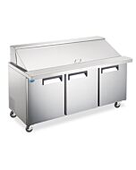 Zanduco 71" Mega Refrigerated Prep Table with 3 Doors and 19.5 cu.ft. Capacity - 110V, 1 HP, 1Ph
