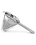 Omcan 8" Stainless Steel Reinforced Extra Fine Mesh Bouillon Strainer with Hollow Handle