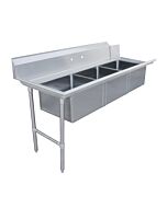Zanduco 30" x 72" Left Side Soiled Dish Table with Three Sinks