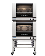 Turbofan E28M4/2C 32" Full Size Tray Manual Electric Convection Ovens Double Stacked With Caster Base Stand