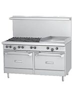 Garland U60-6G24RR U Series 60" Gas Restaurant Range with 24" Griddle, 6 Burners and 2 Ovens - 304,000 BTU