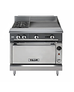Vulcan V2BG4TC V Series 36" 2 Burner Gas Range with 24" Thermostatic Griddle, Convection Oven, and 162,000 BTU - Natural Gas/Liquid Propane