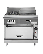 Vulcan V2BG8TC V Series 36" 2 Burner Gas Range with 18" Thermostatic Griddle, Convection Oven, and 132,000 BTU - Natural Gas/Liquid Propane