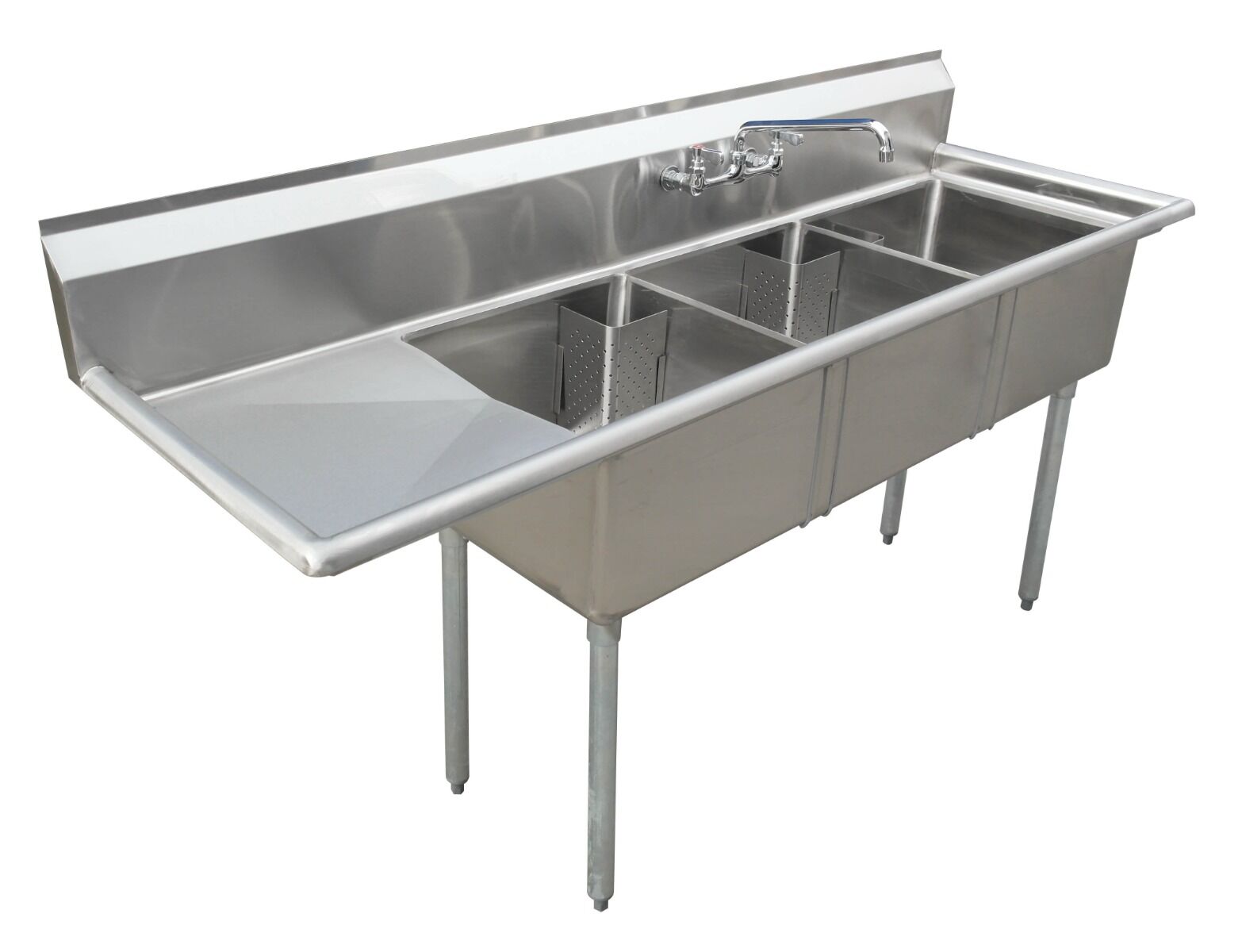 Zanduco 18-Gauge Stainless Steel Three Tub Sink with Corner Drain