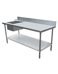 Zanduco 30" x 60" Stainless Steel Table with Left Sink, Galvanized Undershelf, and 6" Backsplash and Faucet