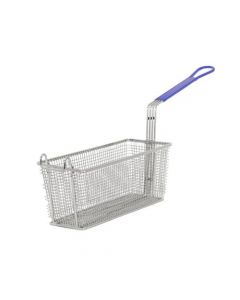 Omcan 13 1/4" x 5 7/8" x 5 5/8" H Nickel Plated Iron Fryer Basket with Front Hook