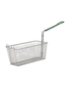 Omcan 13 1/4" x 6 1/2" x 5 7/8" H Nickel Plated Iron Fryer Basket with Front Hook