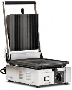 Omcan Elite Series Single Panini Grill with Grooved Top and Bottom - 10" x 9"