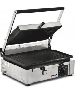 Omcan Elite Series Single Panini Grill with Grooved Top and Bottom - 10" x 14"