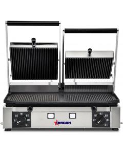 Omcan Elite Series Double Panini Grill with Grooved Top and Bottom - 10" x 19"