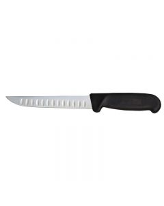 Omcan 6" Straight Boning Knife, Granton Edge, Black, Greban